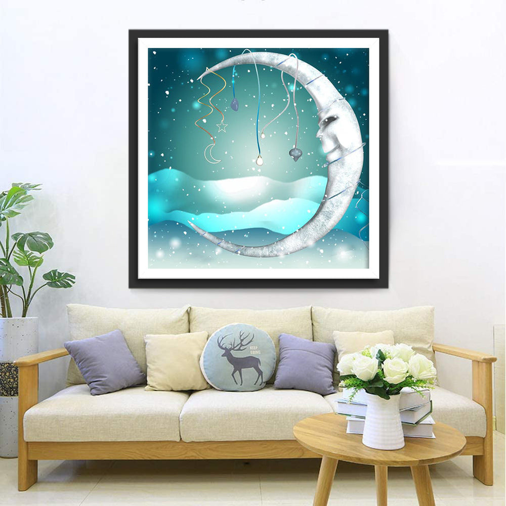 Versierde Maansikkel in het Blauwe Universum Diamond Painting