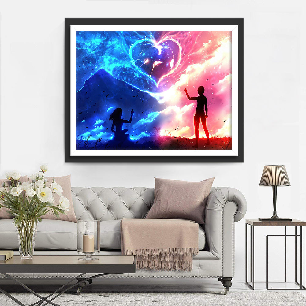 Verweven Liefde in Blauw en Roze Diamond Painting