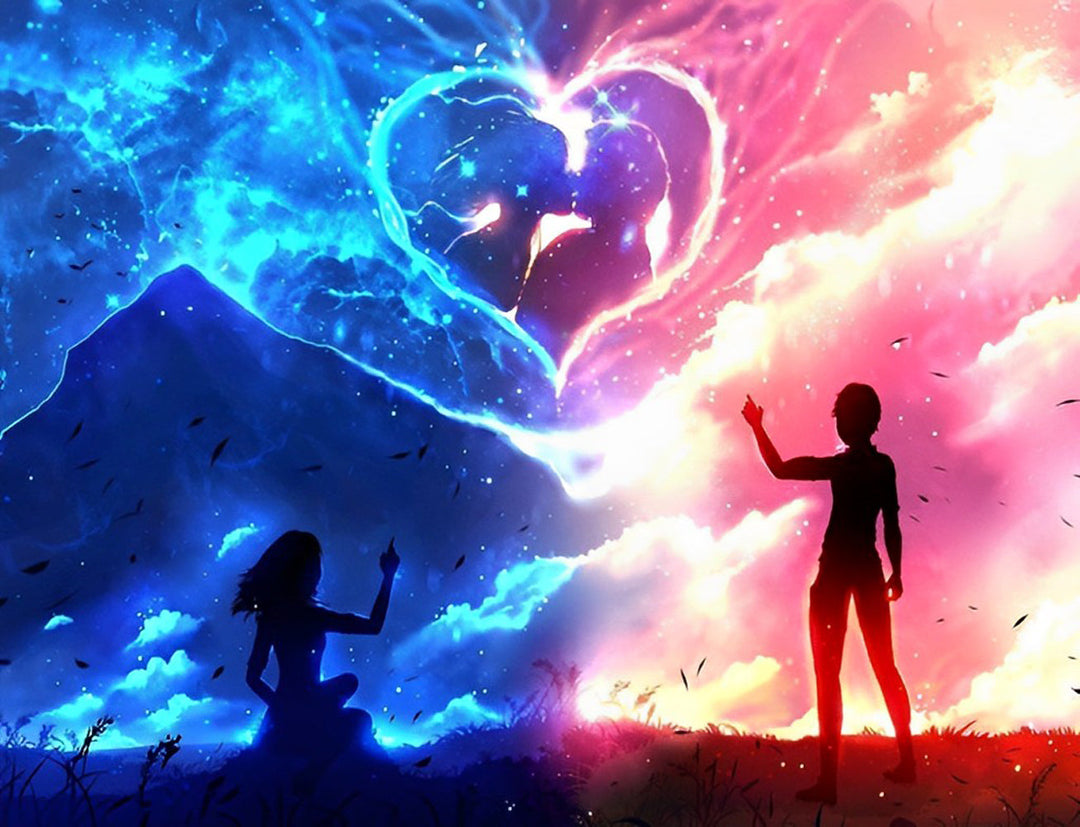 Verweven Liefde in Blauw en Roze Diamond Painting