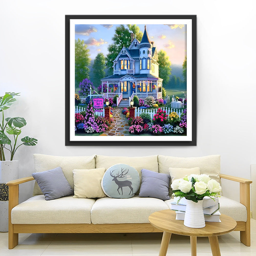 Victoriaans Huis met Kleurrijke Tuin Diamond Painting