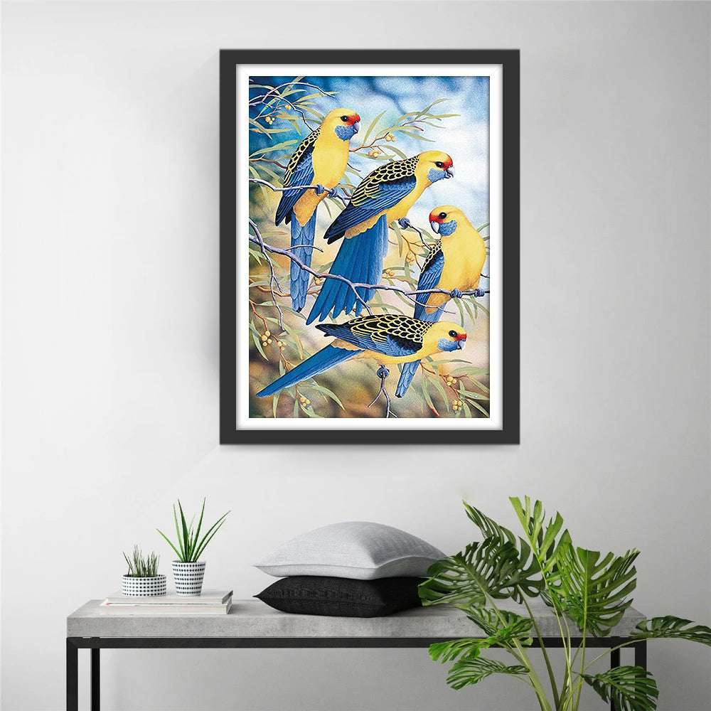 Vier Blauwwitte Vogels Diamond Painting
