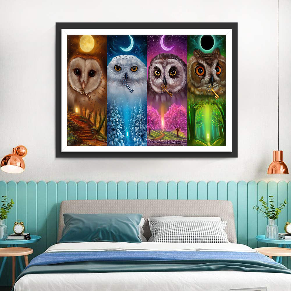 Vier Staten van Uilen Diamond Painting
