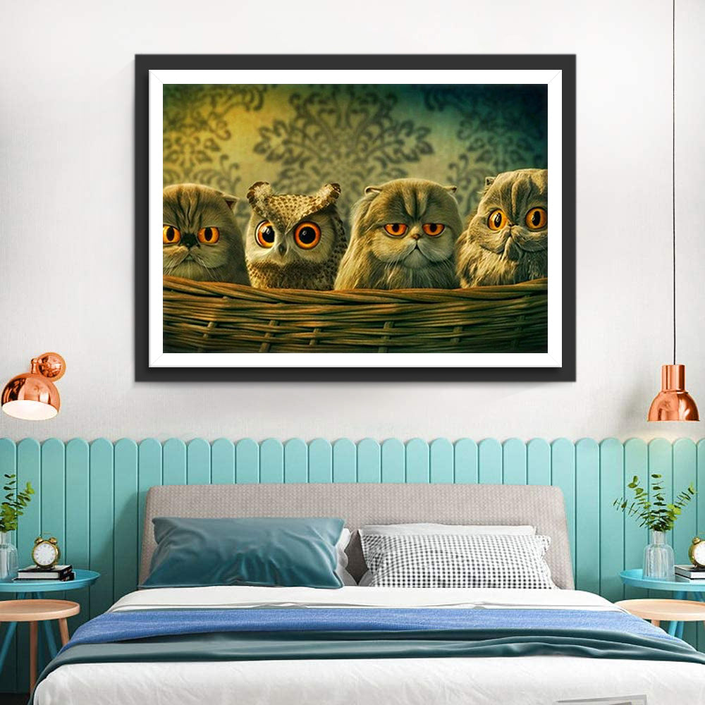 Vier Uilen in een Mandje Diamond Painting