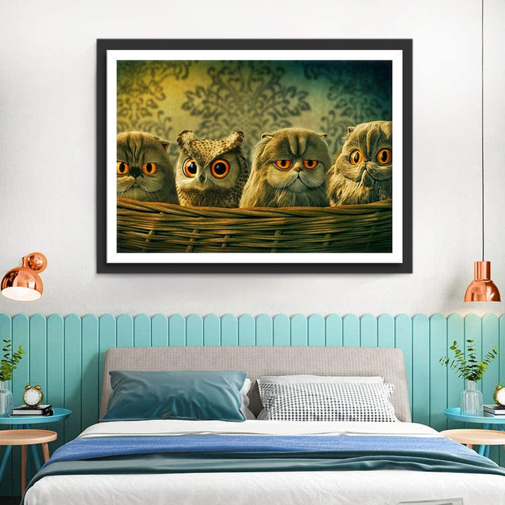 Vier Uilen in een Mandje Diamond Painting
