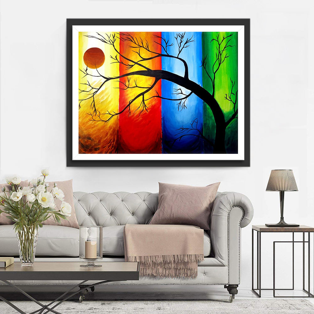 Vierkleurige Boomstam Diamond Painting