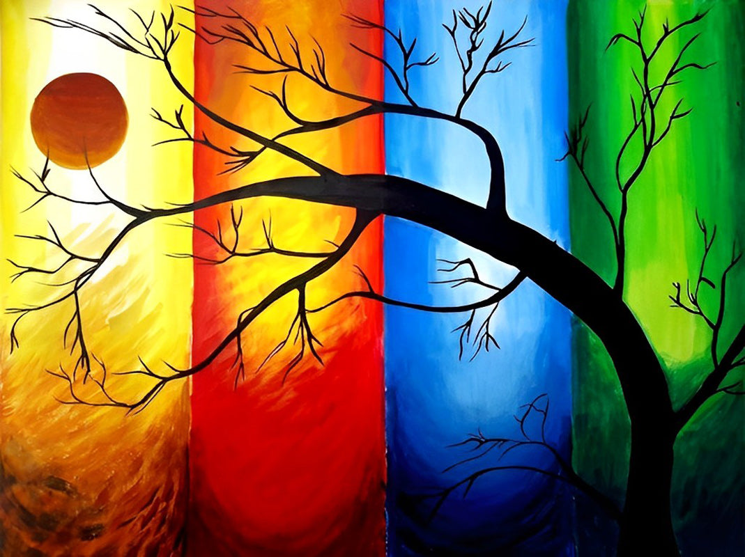 Vierkleurige Boomstam Diamond Painting