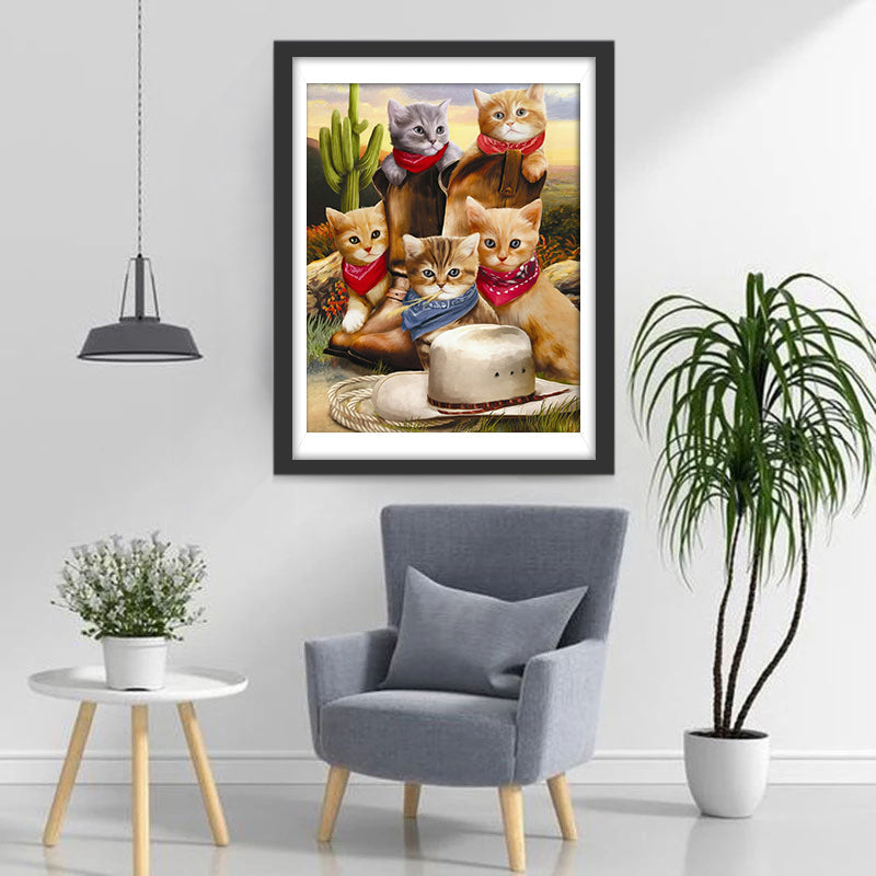 Vijf Katten met Strohoeden Diamond Painting