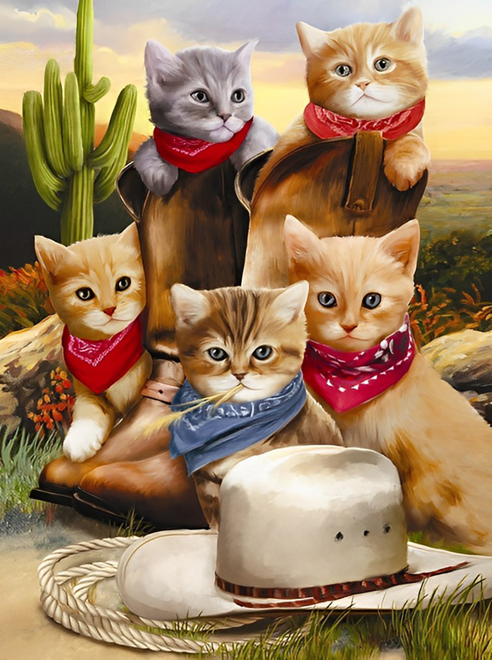Vijf Katten met Strohoeden Diamond Painting
