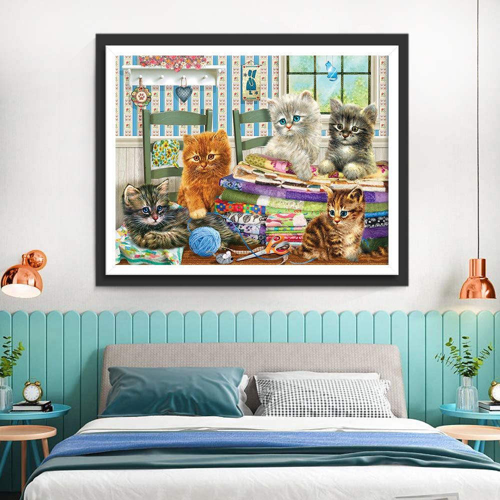 Vijf Verschillend Gekleurde Katten Diamond Painting
