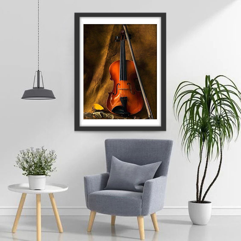 Viool en Strijkstok met Herfstblad Diamond Painting