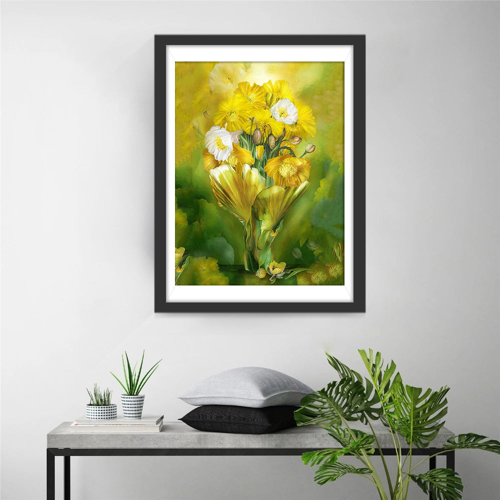 Vitale Bloemenpracht in Geel en Wit Diamond Painting