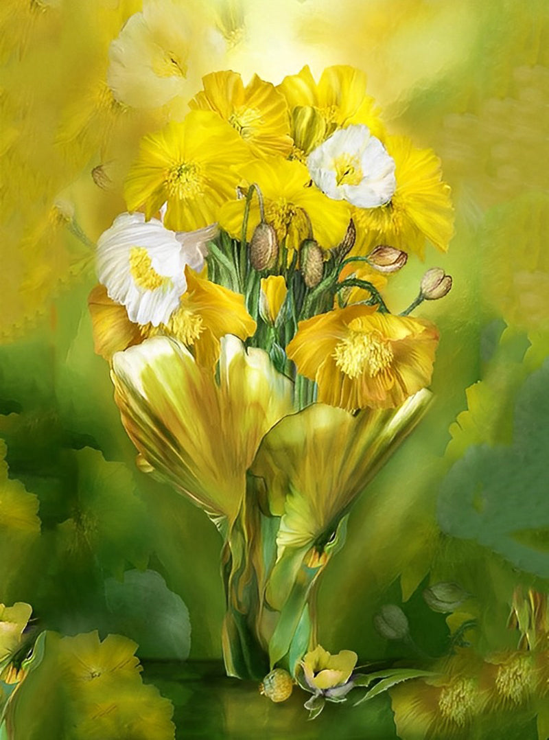 Vitale Bloemenpracht in Geel en Wit Diamond Painting
