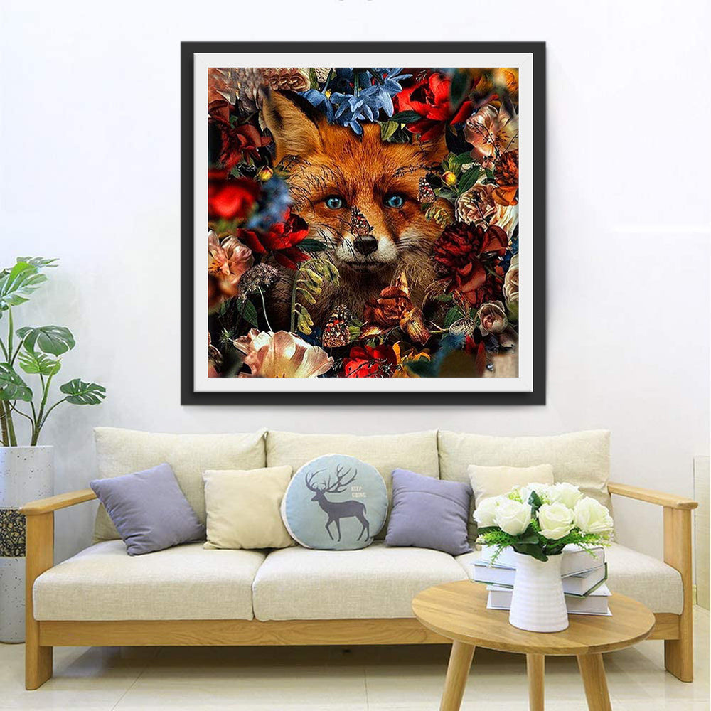 Vlinder en Vos in de Bloemen Diamond Painting