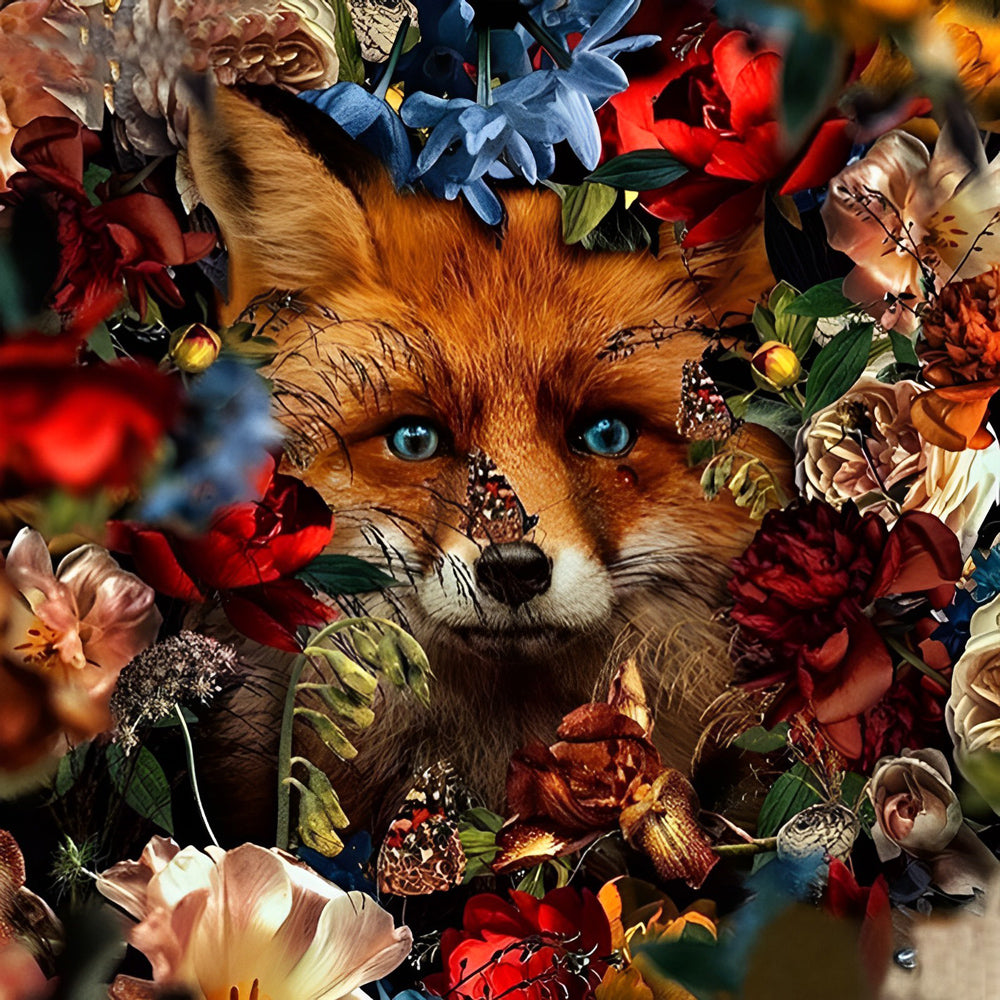 Vlinder en Vos in de Bloemen Diamond Painting