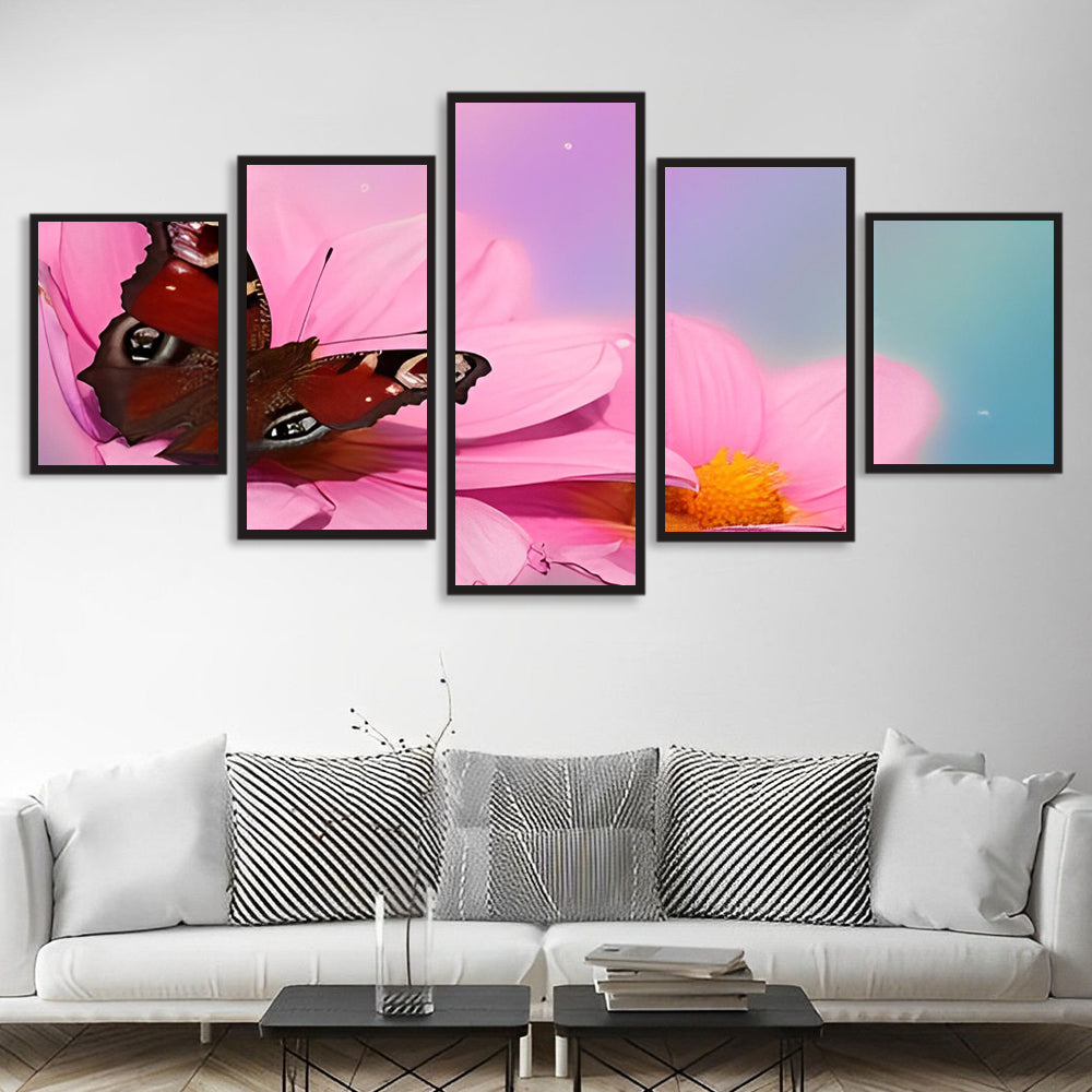 Vlinder op Bloem in Kleurrijk Tafereel 5 Platen Diamond Painting