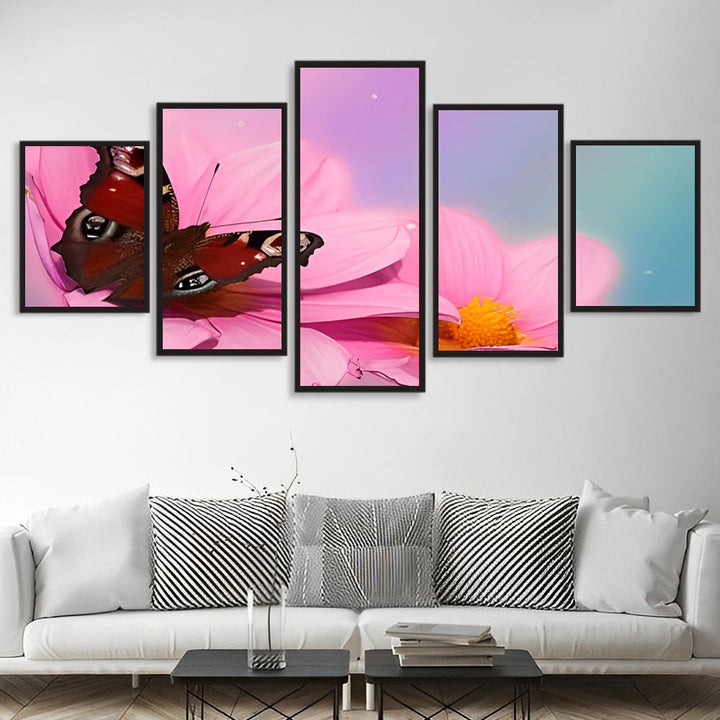 Vlinder op Bloem in Kleurrijk Tafereel 5 Platen Diamond Painting