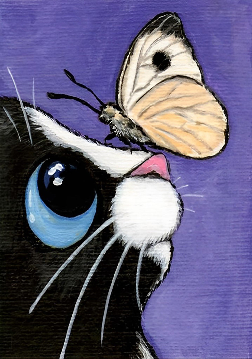 Vlinder op de Neus van een Kat Diamond Painting
