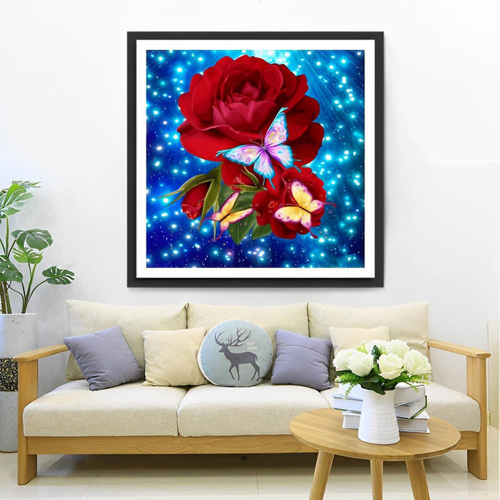 Vlinders en Rode Rozen Diamond Painting