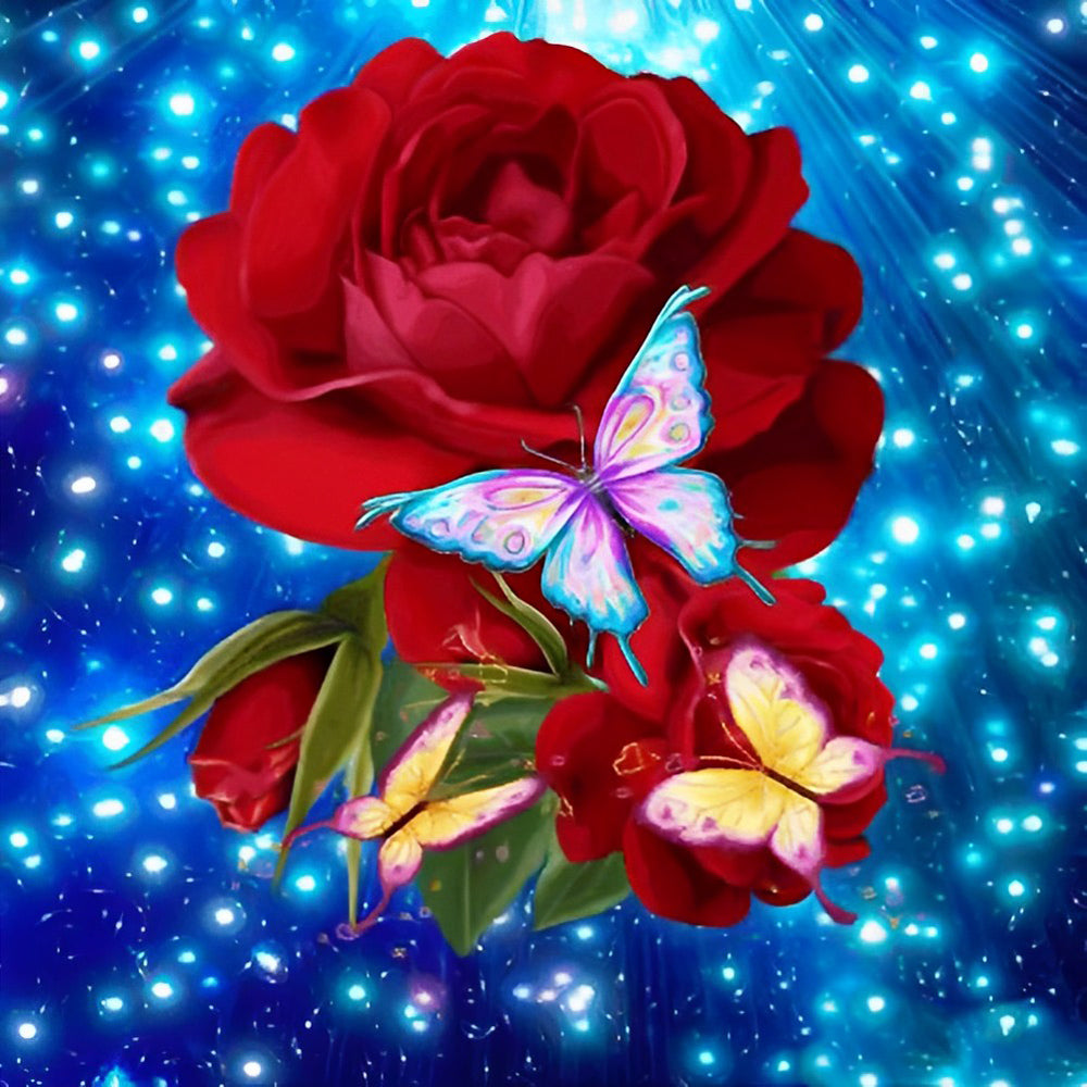 Vlinders en Rode Rozen Diamond Painting