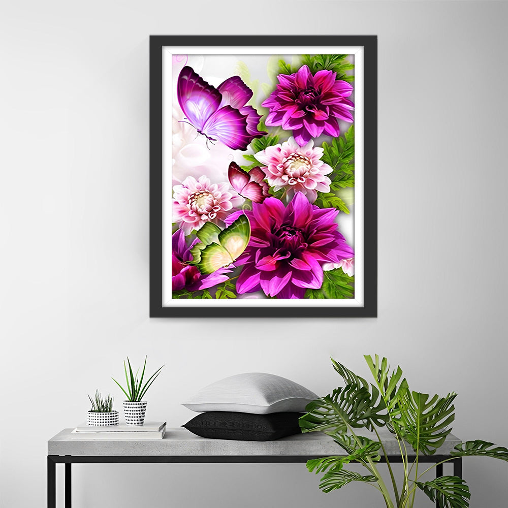 Vlinders en Roze Bloemen Diamond Painting