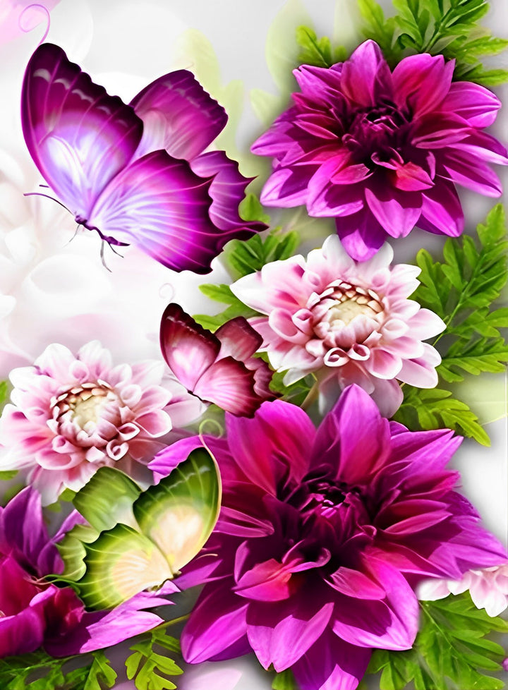 Vlinders en Roze Bloemen Diamond Painting