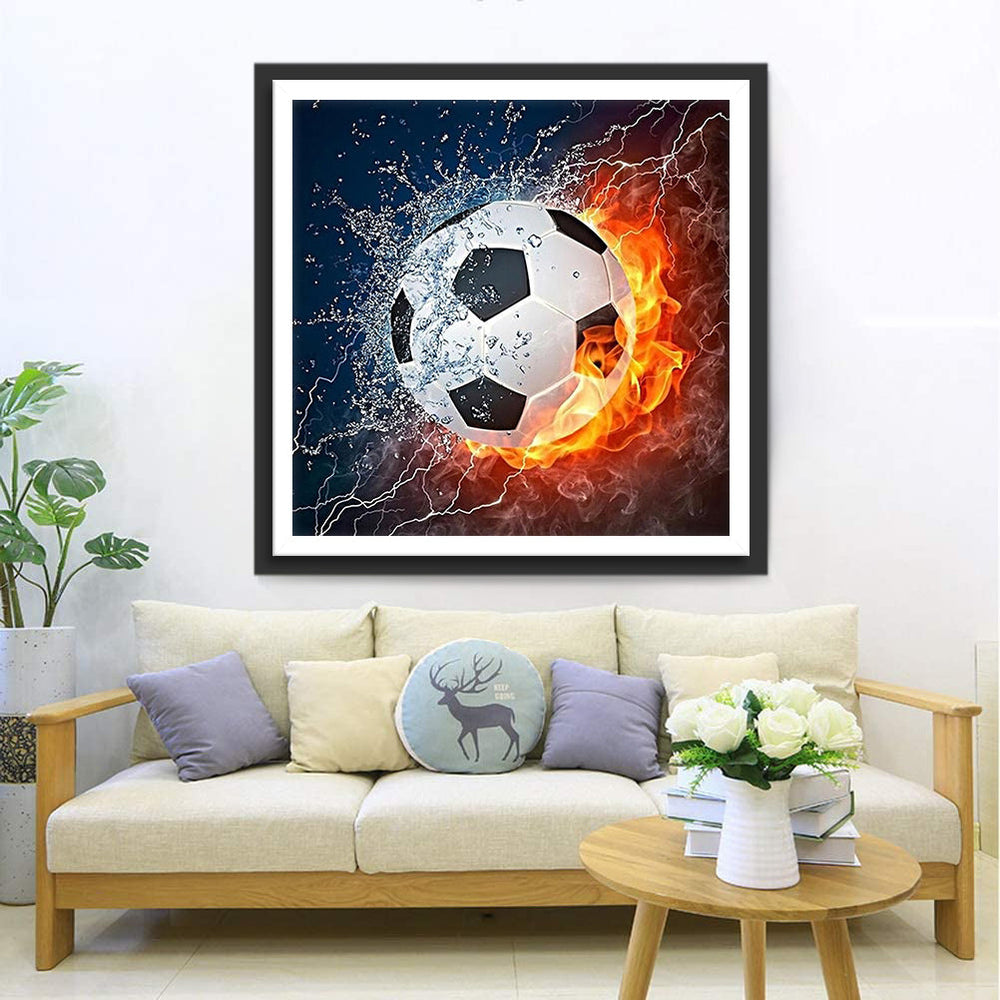 Voetbal Omringd door Vuur en Water Diamond Painting