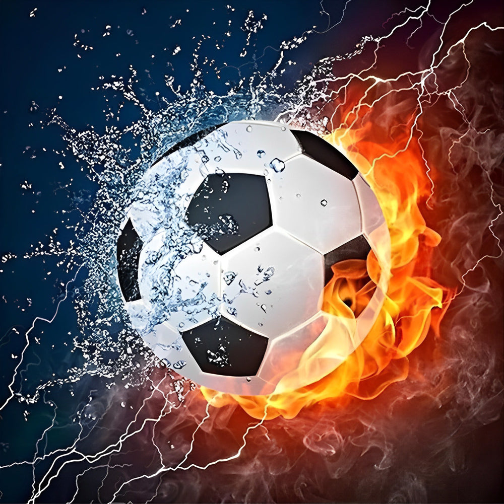 Voetbal Omringd door Vuur en Water Diamond Painting