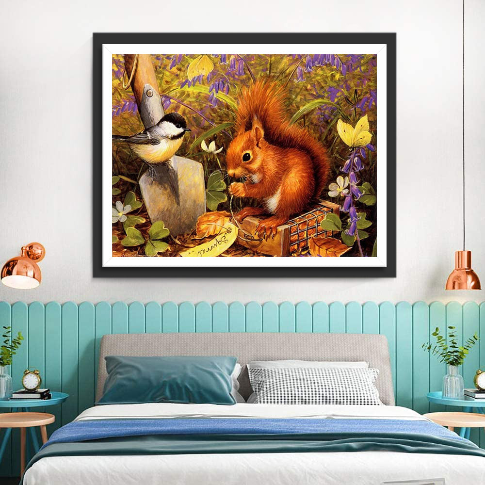 Vogel en Eekhoorn Diamond Painting