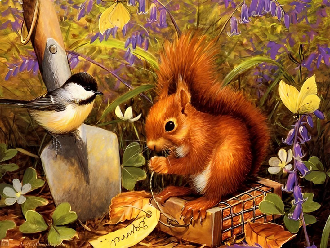 Vogel en Eekhoorn Diamond Painting