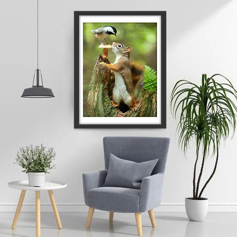 Vogel en Rode Eekhoorn Diamond Painting