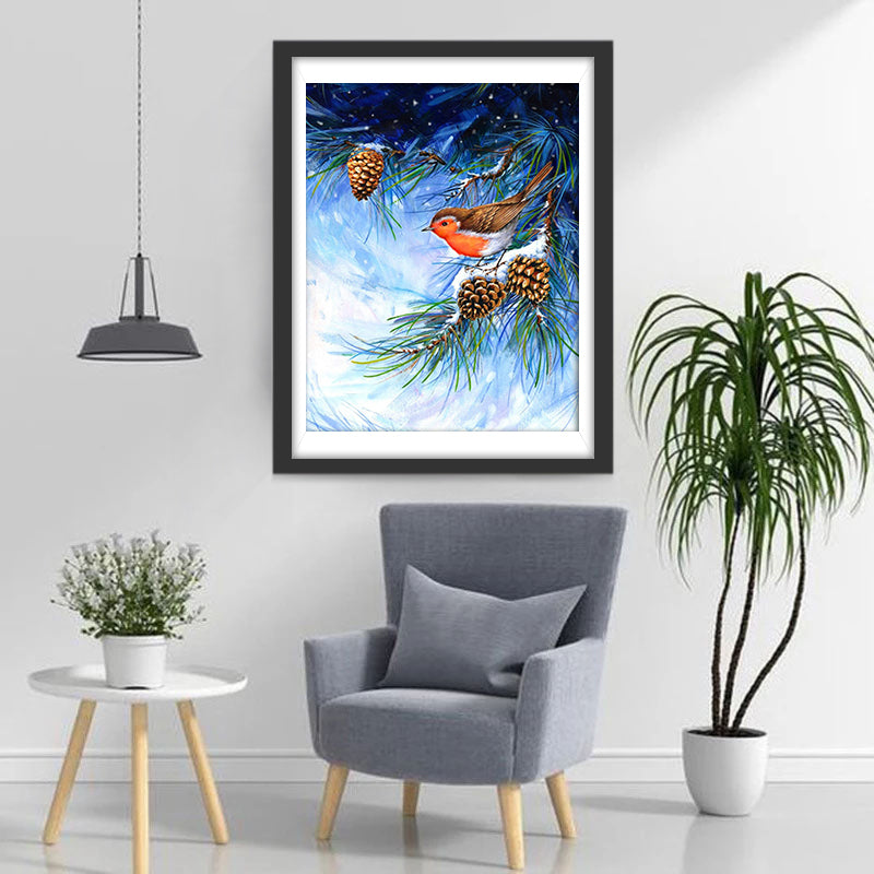 Vogel in de Kerstboom Diamond Painting