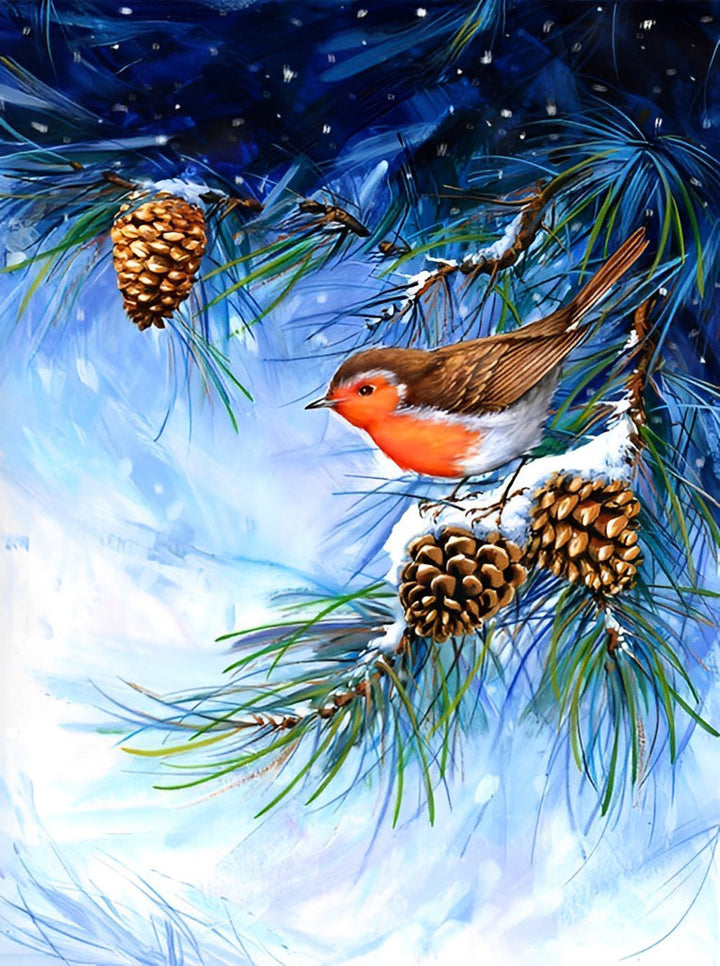 Vogel in de Kerstboom Diamond Painting