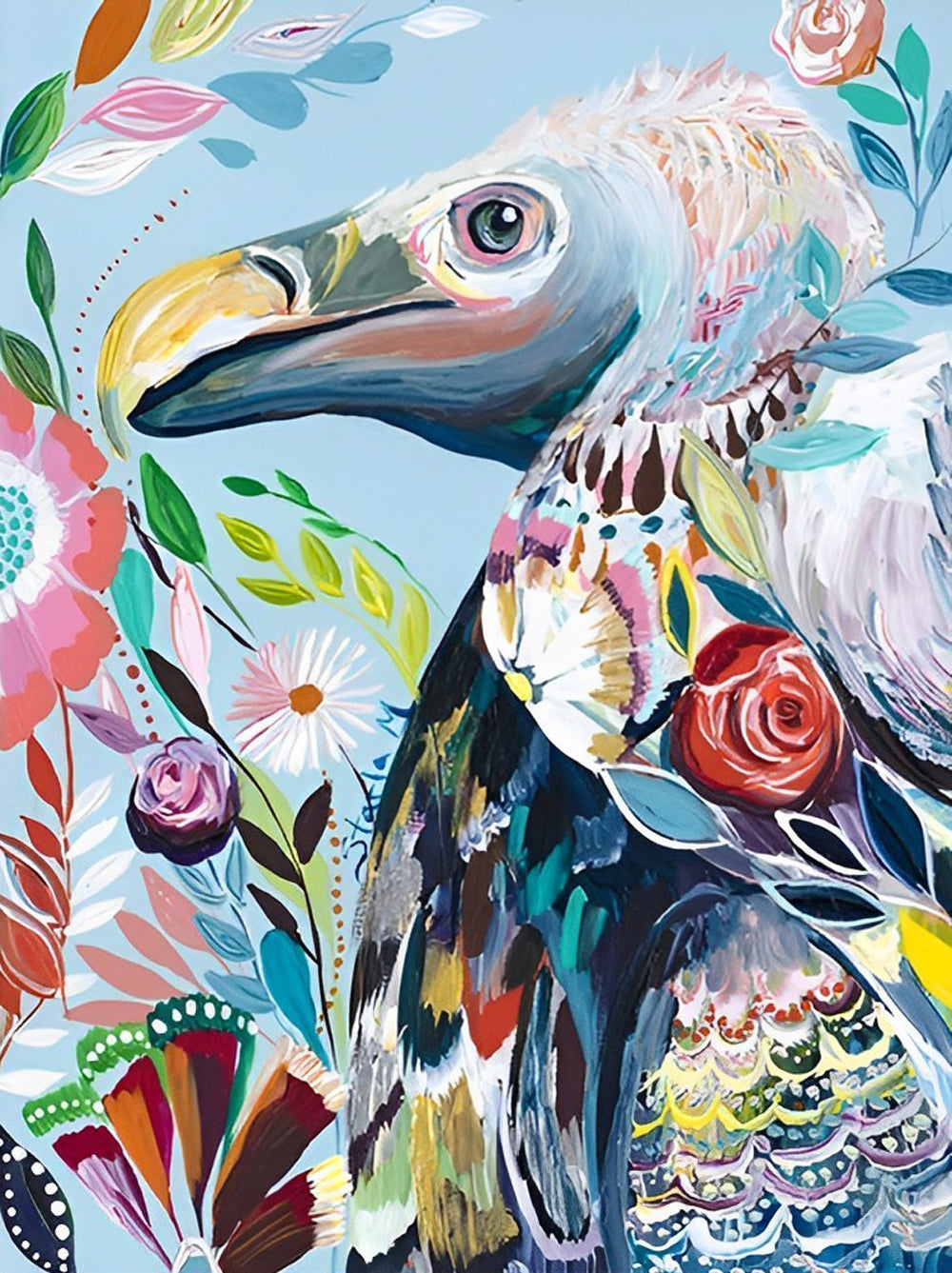 Vogel met Bloemmotieven Diamond Painting