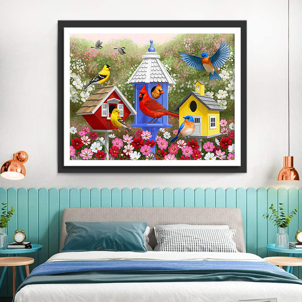 Vogelnest en Vogels in de Tuin Diamond Painting