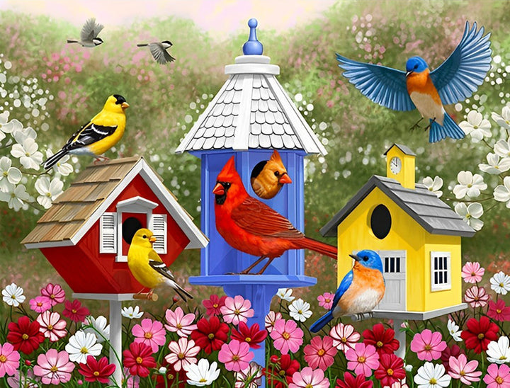 Vogelnest en Vogels in de Tuin Diamond Painting