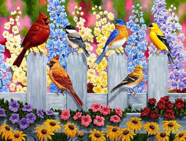 Vogels en Bloemen op het Hek Diamond Painting