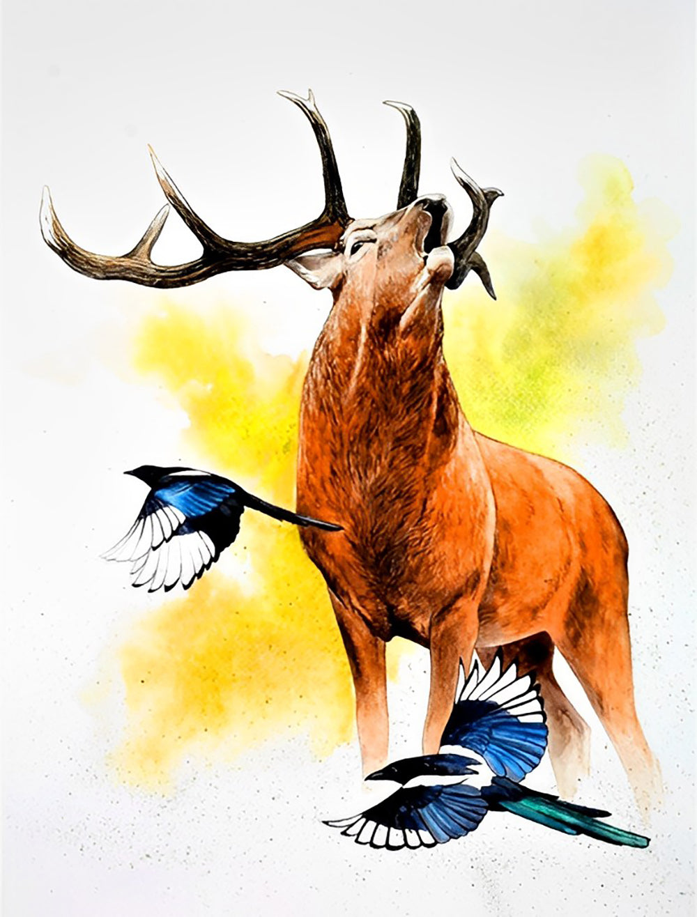 Vogels en een Huilend Hert Diamond Painting