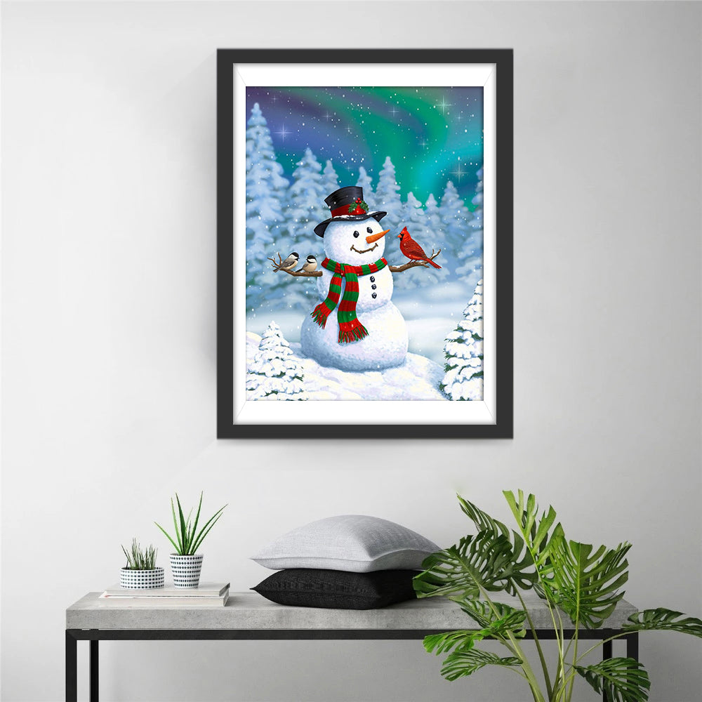Vogels en een Sneeuwpop in het Bos Diamond Painting