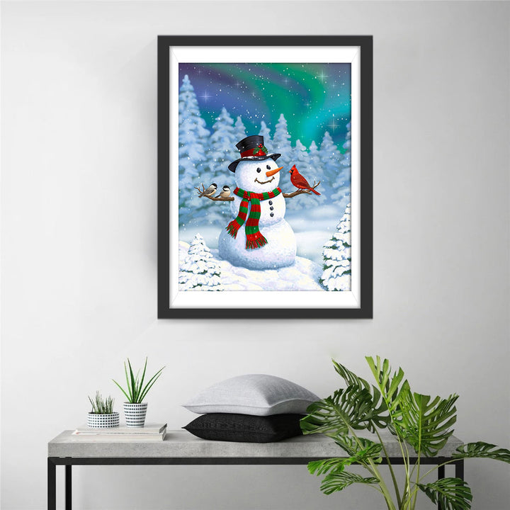 Vogels en een Sneeuwpop in het Bos Diamond Painting