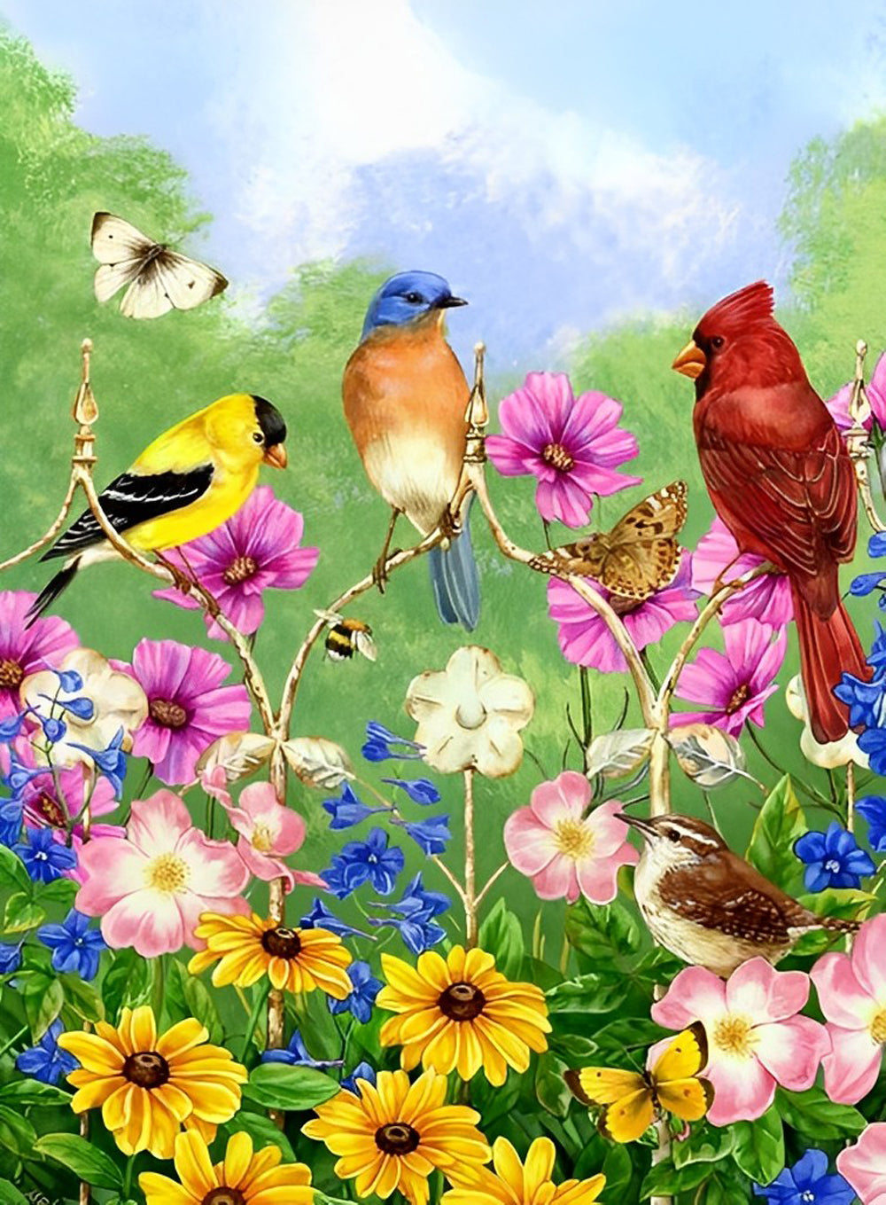 Vogels en Vlinders in de Bloemen Diamond Painting