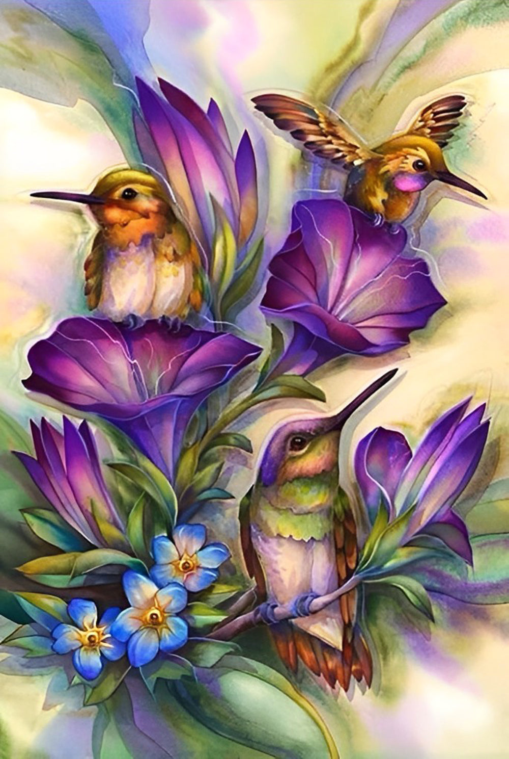 Vogels op de Trompetbloemen Diamond Painting