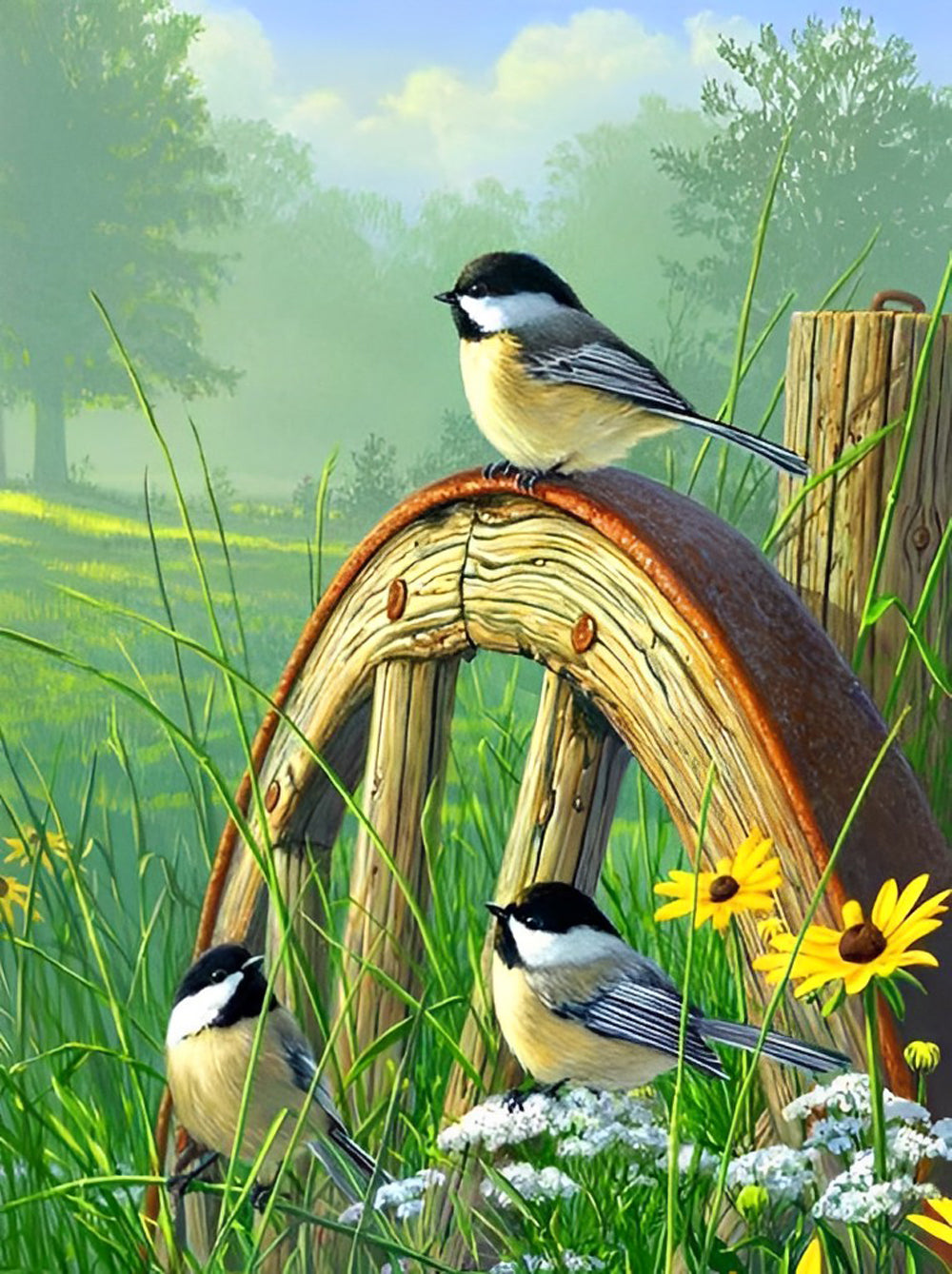 Vogels op een Wagenwiel Diamond Painting