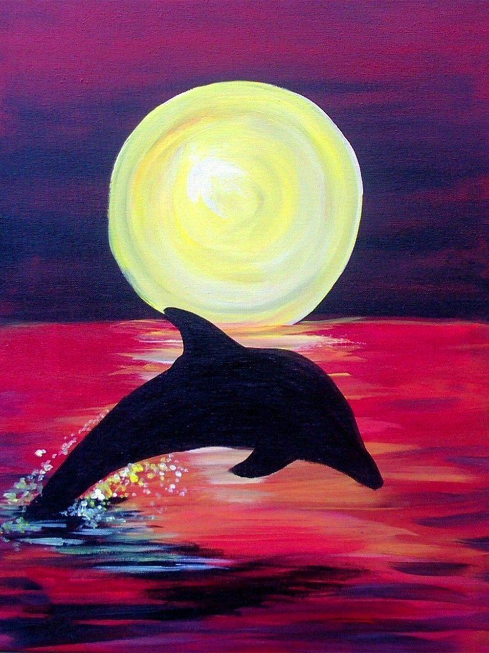 Volle Maan en Springende Dolfijn in het Water Diamond Painting