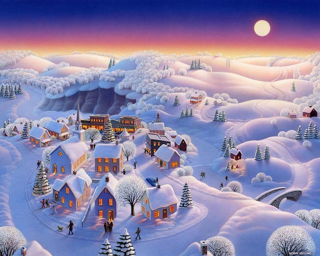 Volledig Beeld van het Winterse Plattelandsgehucht Diamond Painting