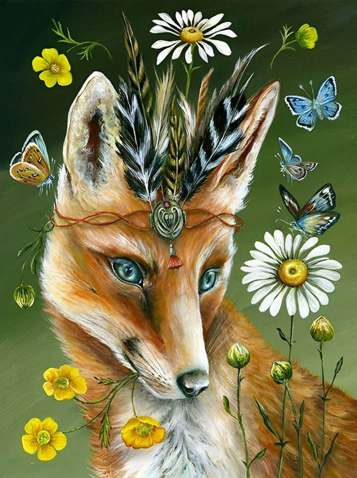 Vos en Bloemen, Vlinders Diamond Painting