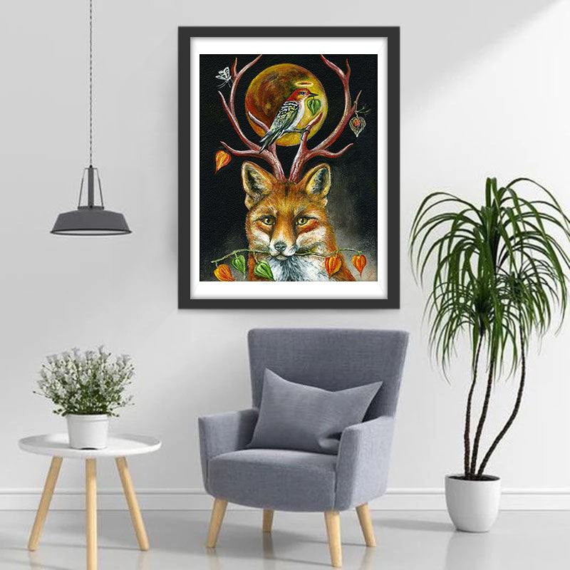 Vos, Kolibrie en Lantaarnfruit Diamond Painting