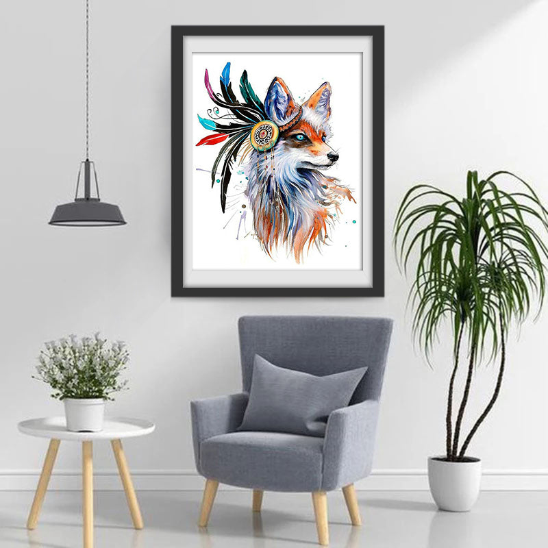 Vos met Indiaanse Hoofdtooi Diamond Painting