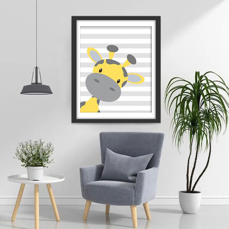 Vrolijk Girafje tegen Strepen Diamond Painting