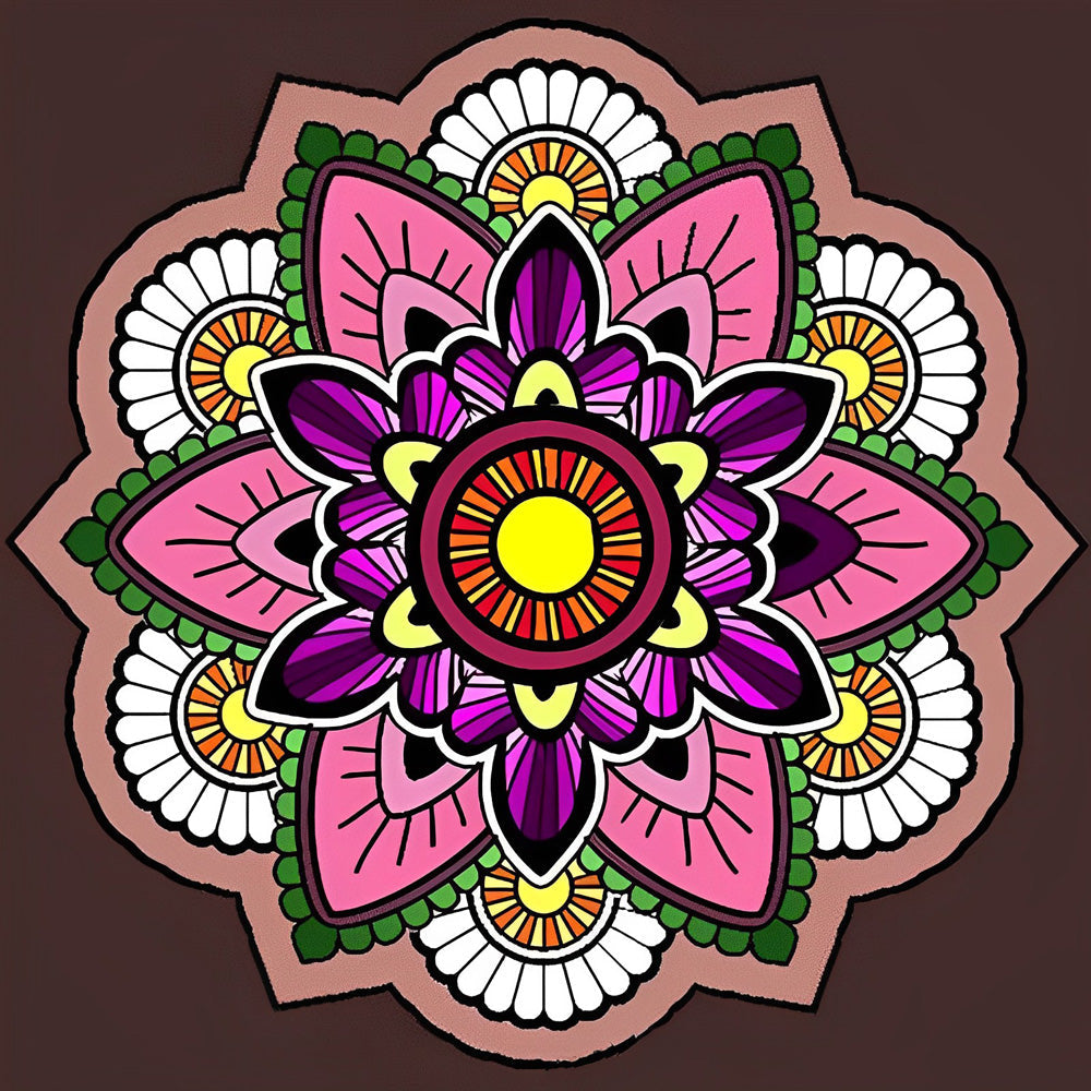 Vrolijke, Fantasierijke Bloemenmandala Diamond Painting