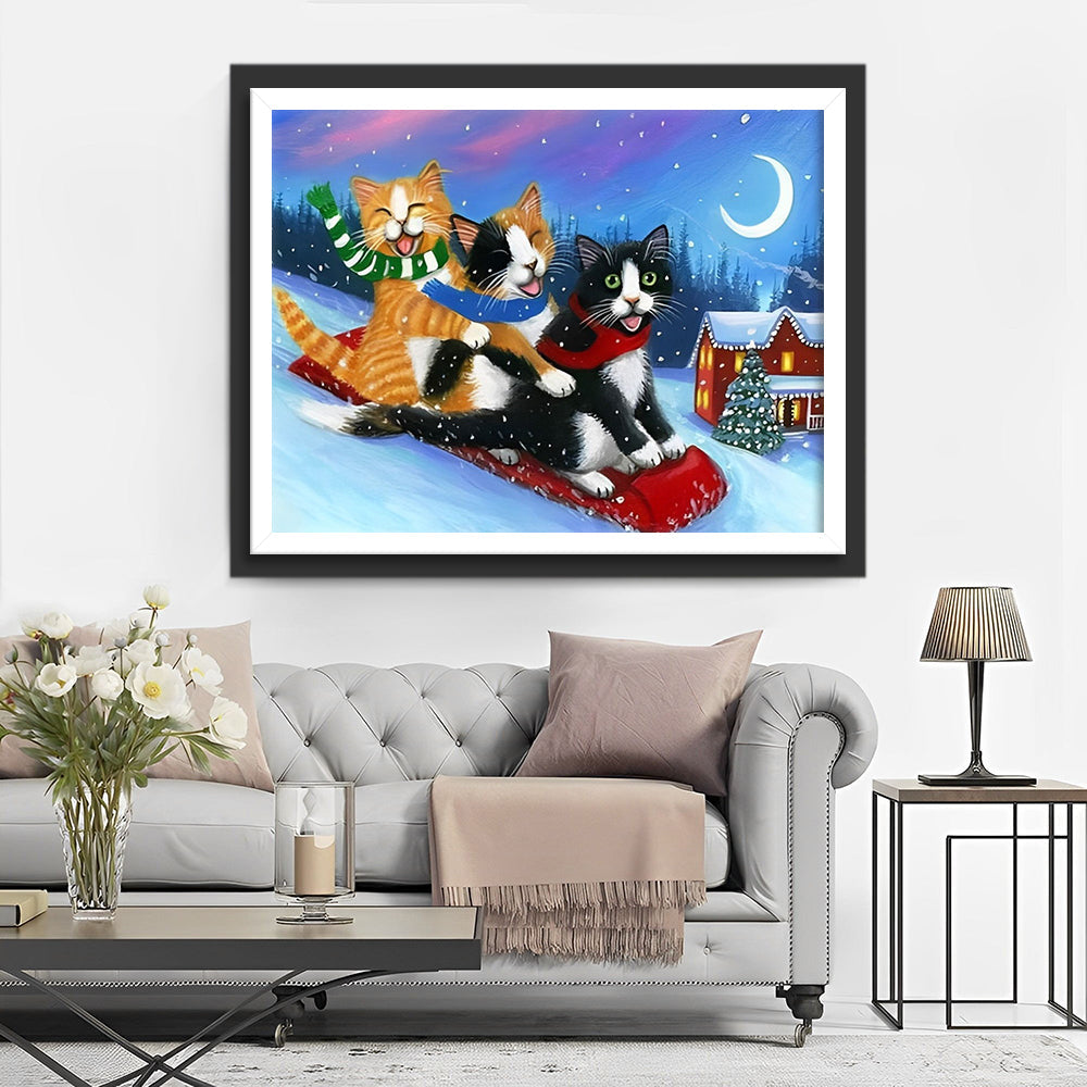 Vrolijke Katjes op de Slee Diamond Painting